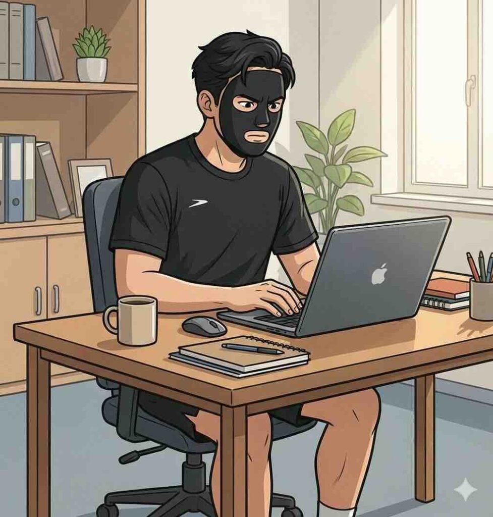 デスクワークをするブラック太郎