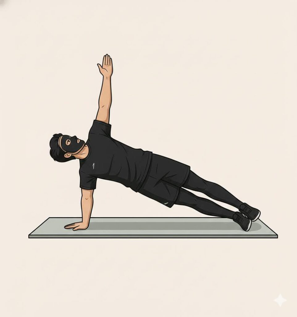 サイドプランクをするブラック太郎