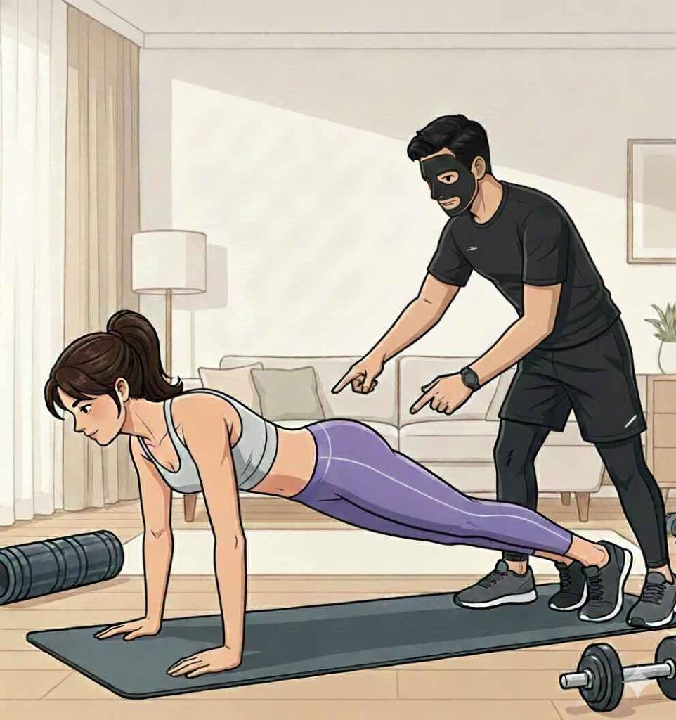 腰痛クライアントに体幹トレーニングを指導する