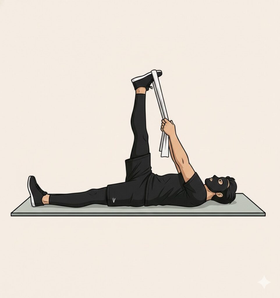 ハムストリングスのストレッチをするブラック太郎