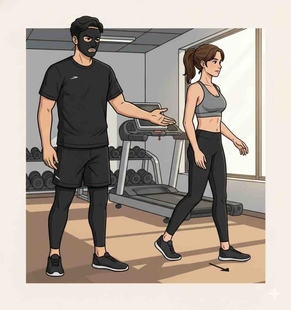 歩行指導をするブラック太郎