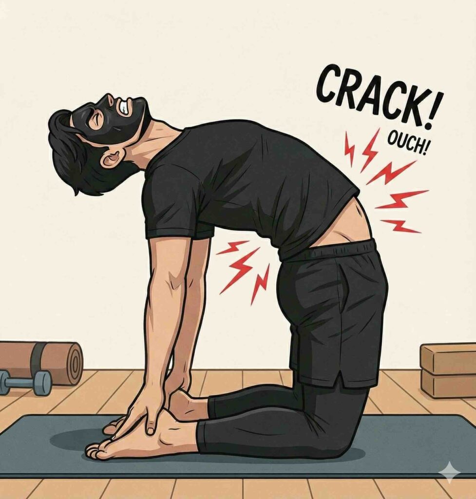 ヨガで無茶をして腰を痛めるブラック太郎