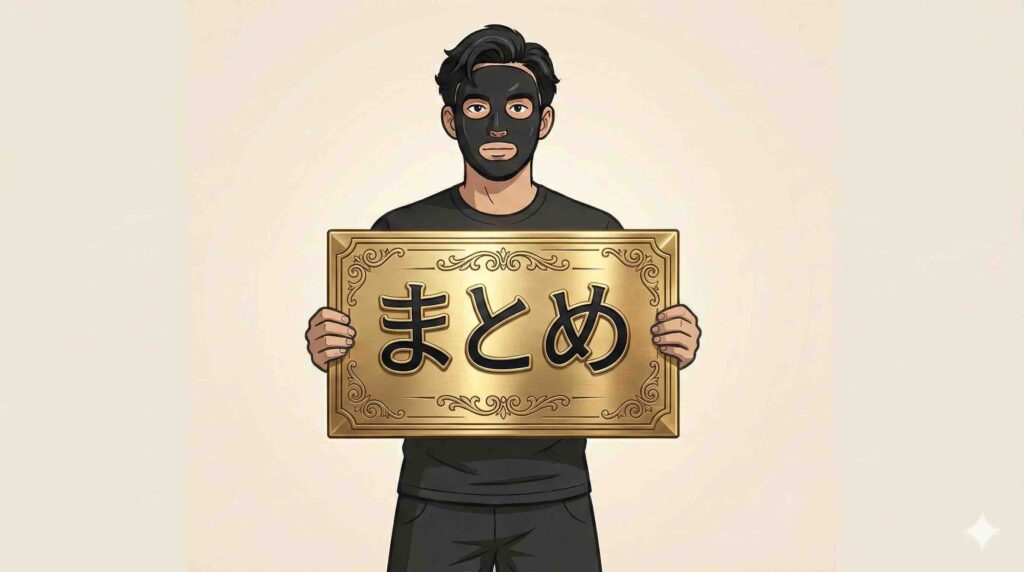 まとめを説明するブラック太郎