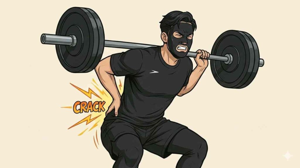 スクワットで腰を痛めるブラック太郎