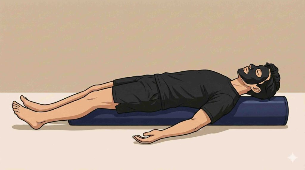 ストレッチポールでリラックスしているブラック太郎