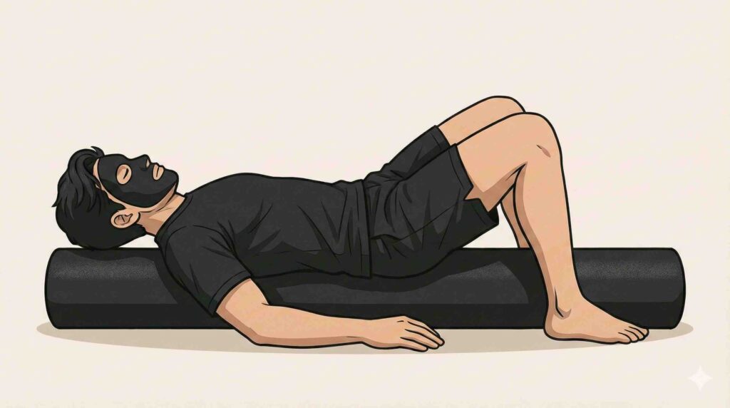 ストレッチポールでリラックスするブラック太郎②