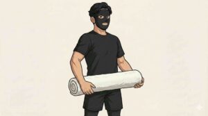 ストレッチポールの代用をタオルでするブラック太郎