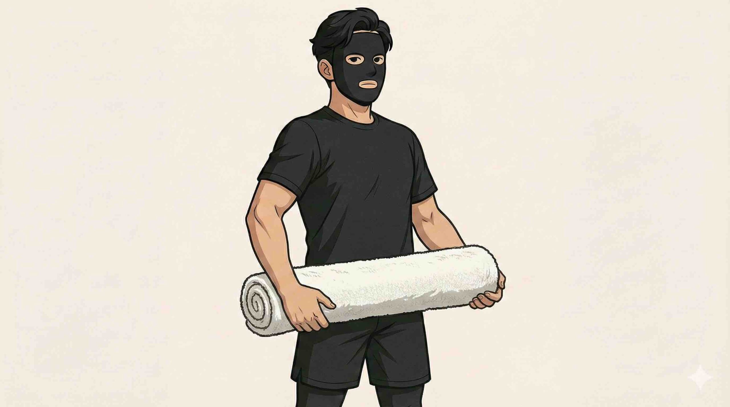 ストレッチポールの代用をタオルでするブラック太郎