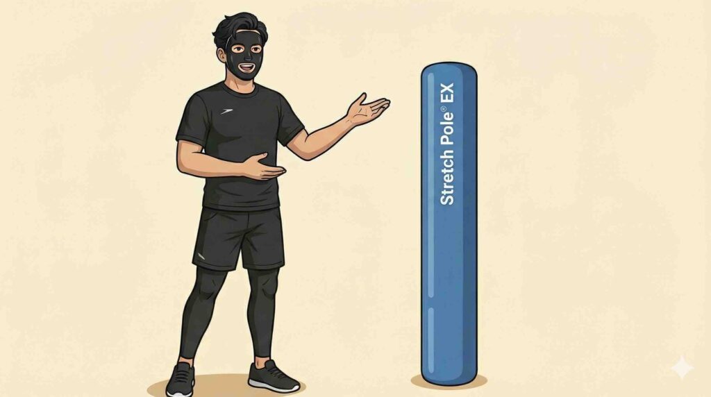 ストレッチポールを説明するブラック太郎