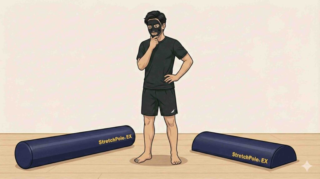 ストレッチポールを選ぶブラック太郎