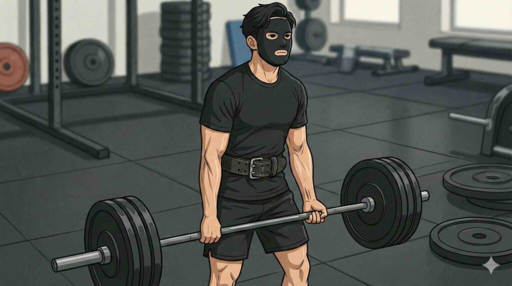 トレーニングベルトをつけてデットリフトをするブラック太郎