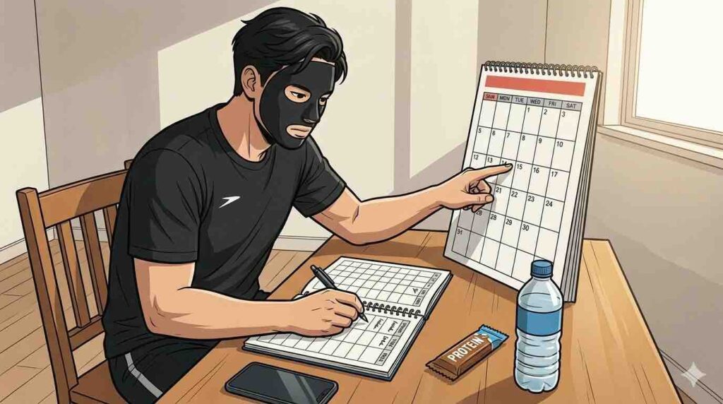 トレーニングメニューを考えるブラック太郎