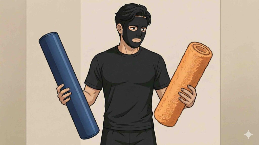 フォームローラーかストレッチポールか迷うブラック太郎