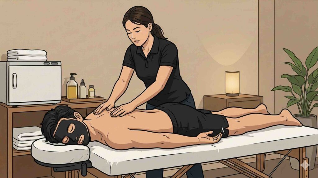 マッサージを受けるブラック太郎