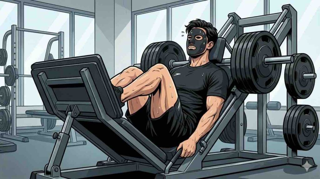 レッグプレスをするブラック太郎