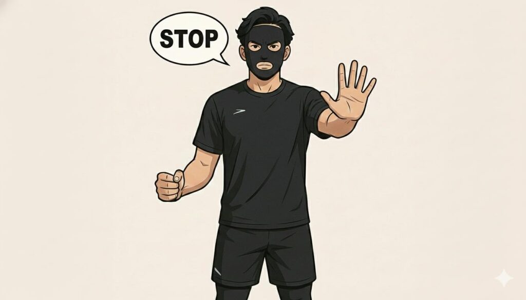 人を制止するブラック太郎