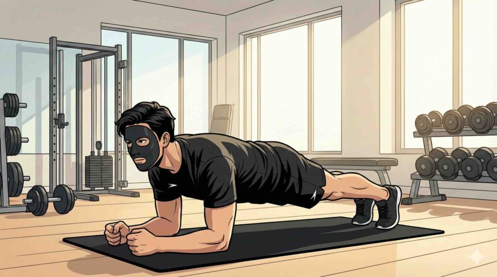 体幹トレーニングをするブラック太郎