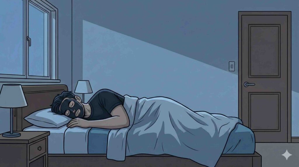 布団で寝るブラック太郎