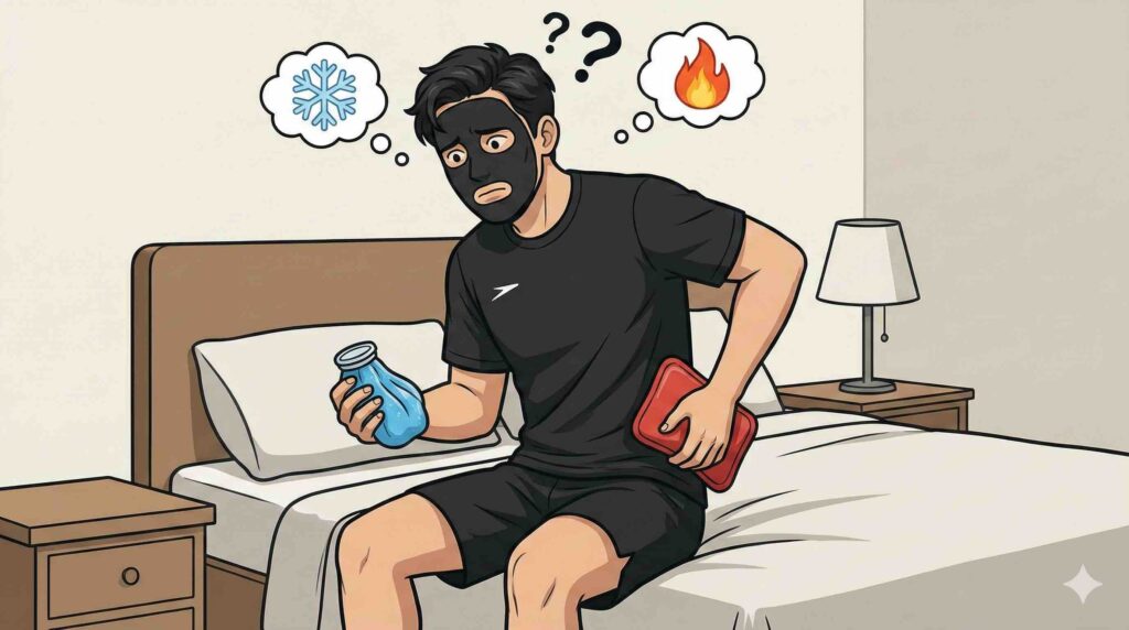 温めるか冷やすかで迷うブラック太郎