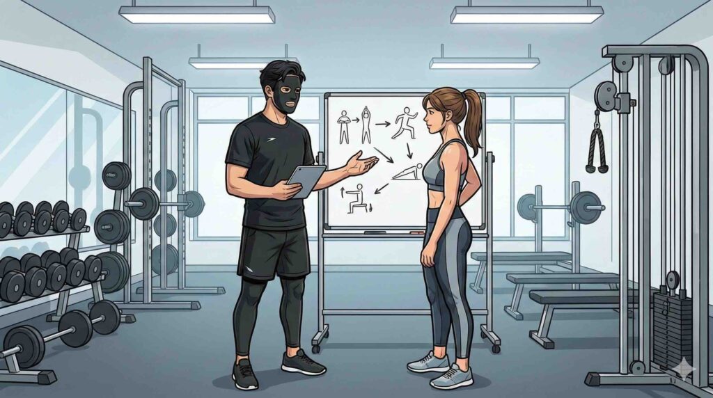 筋トレメニューを提案するブラック太郎