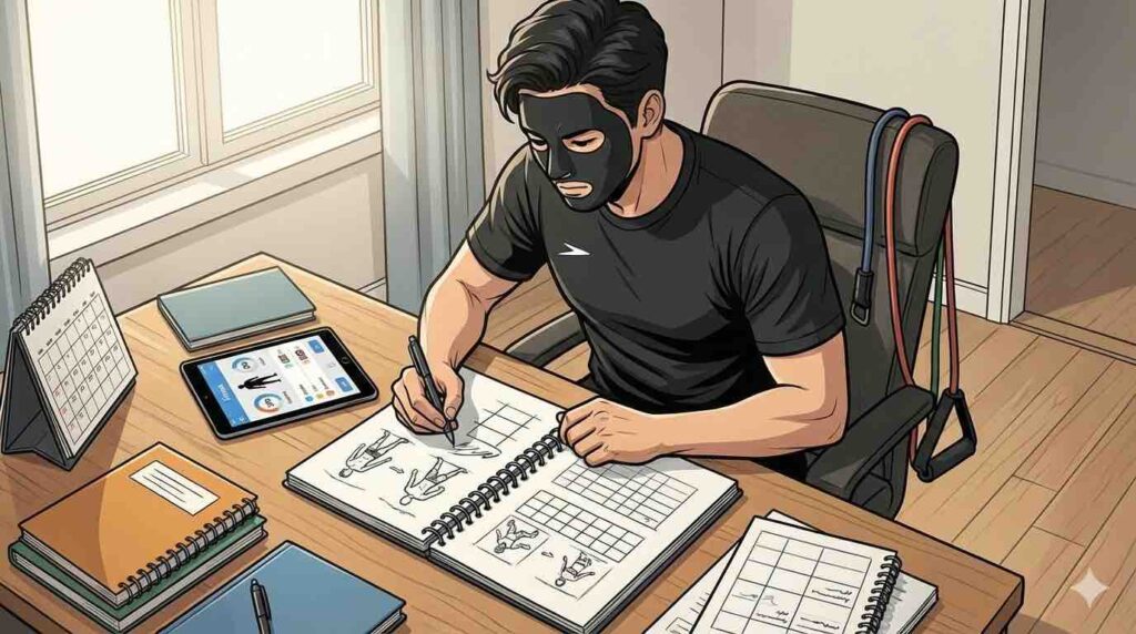 筋トレメニューを考えるブラック太郎