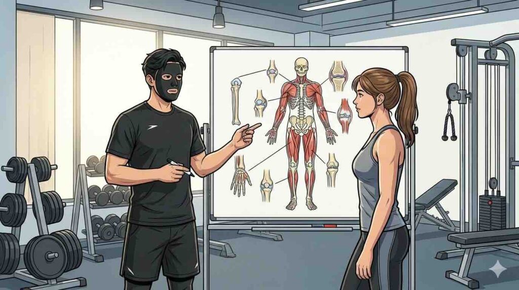 筋骨格の仕組みを説明するブラック太郎