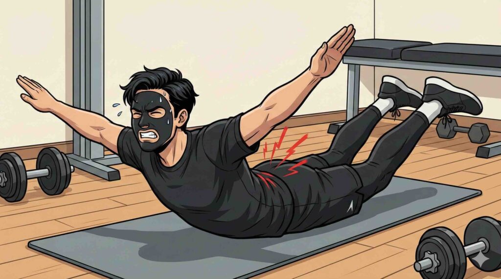 腰を反りすぎて腰を痛めブラック太郎