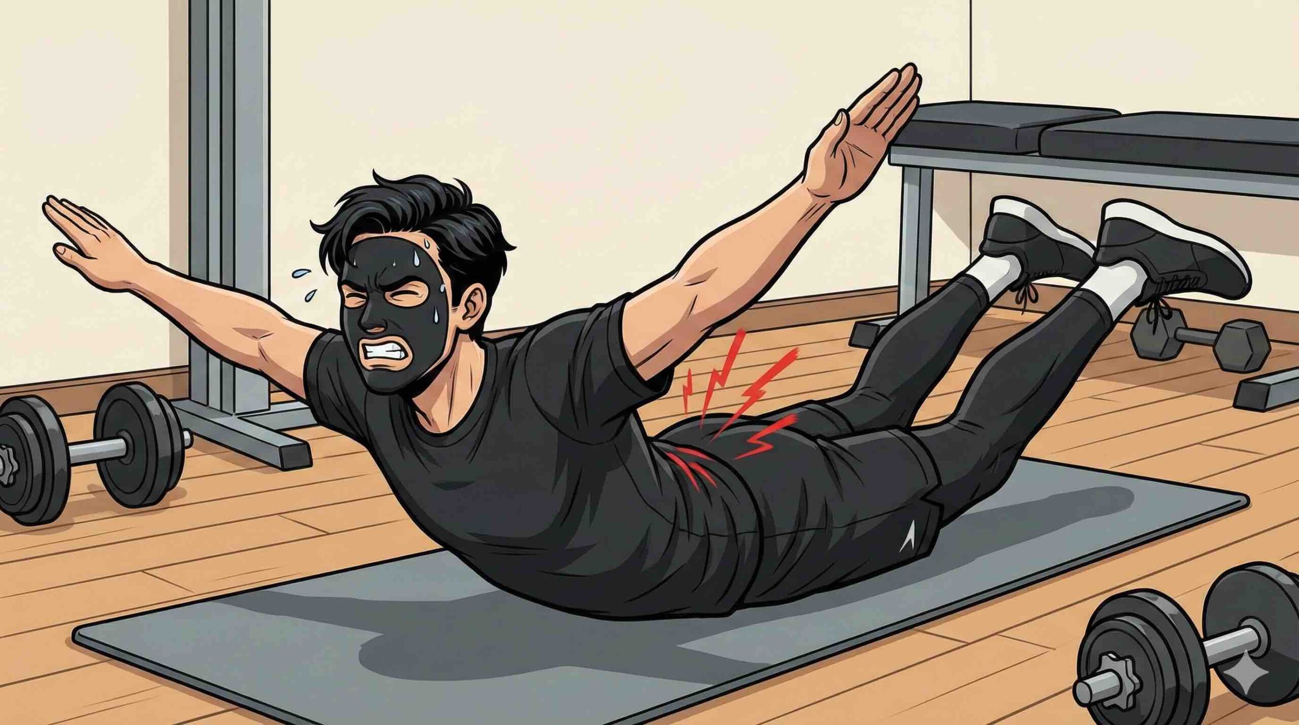 腰を反りすぎて腰を痛めブラック太郎