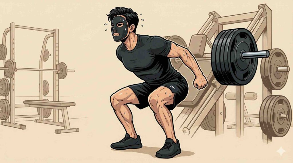 間違ったフォームでスクワットをするブラック太郎