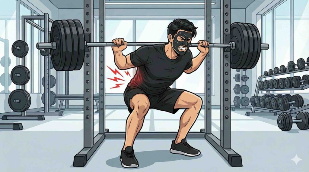 高重量スクワットで腰を痛めるブラック太郎