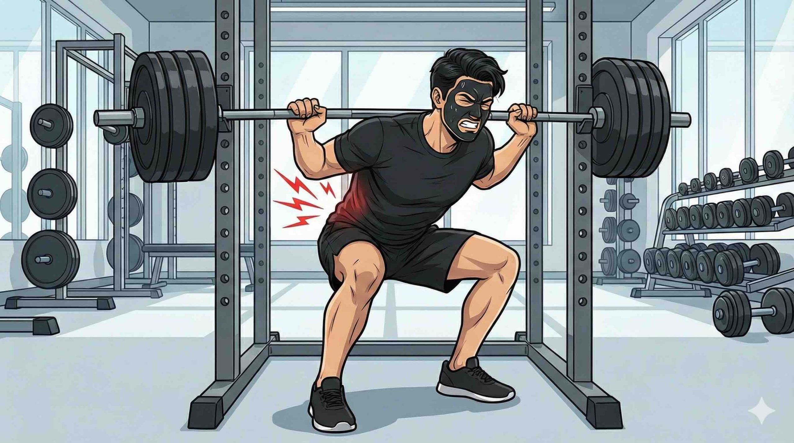 高重量スクワットで腰を痛めるブラック太郎