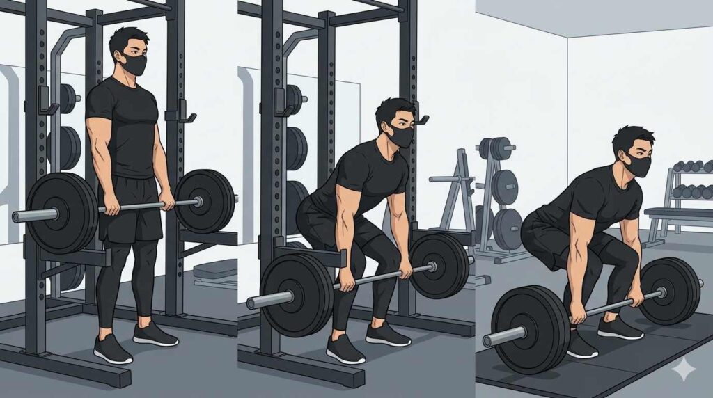 3ステップでデッドリフトをするブラック太郎