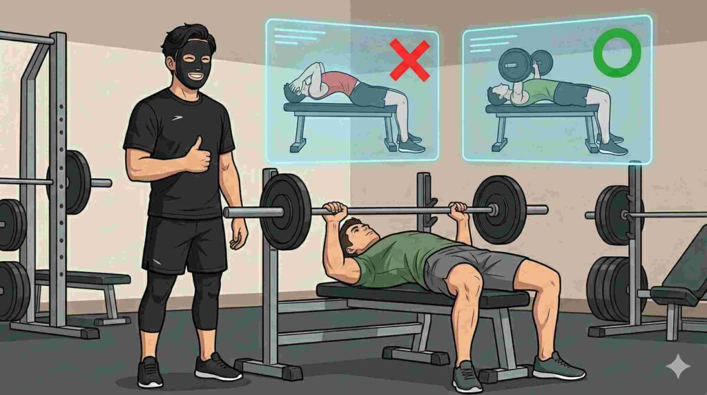 ベンチプレスの正しいフォームをチェックするブラック太郎②