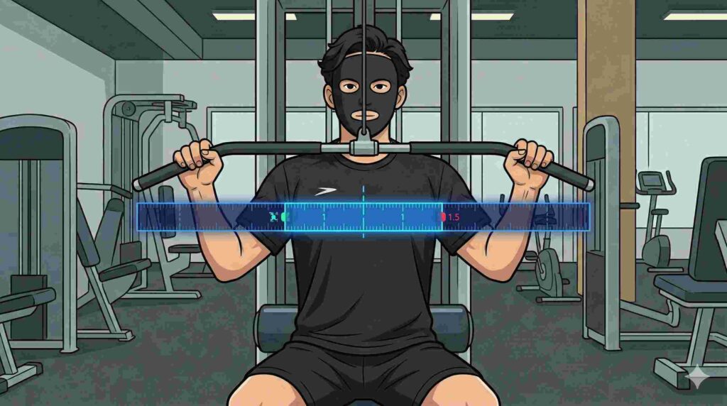 ラットプルダウンでグリップ幅を伝えるブラック太郎