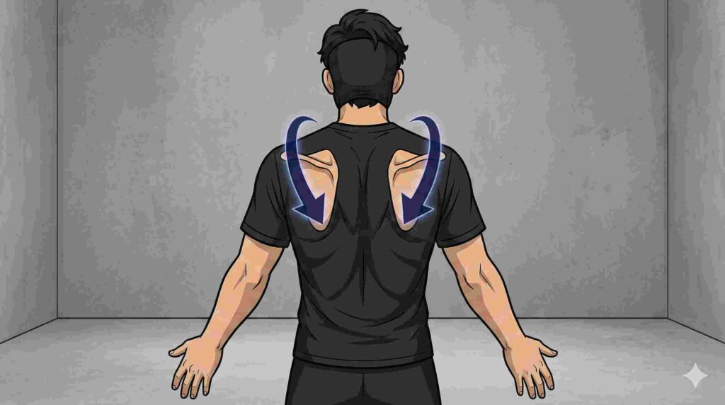 肩甲骨の下制を伝えるブラック太郎