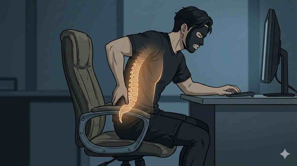 デスクワーク腰痛で苦しむブラック太郎