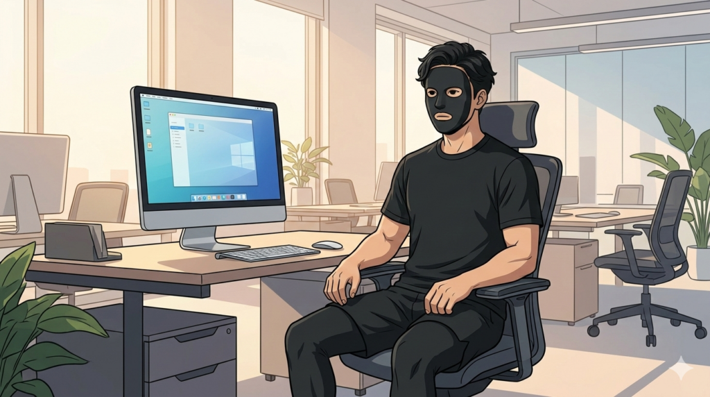 デスクワークに励むブラック太郎