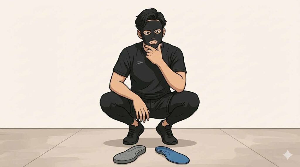 どのインソールにするか迷うブラック太郎