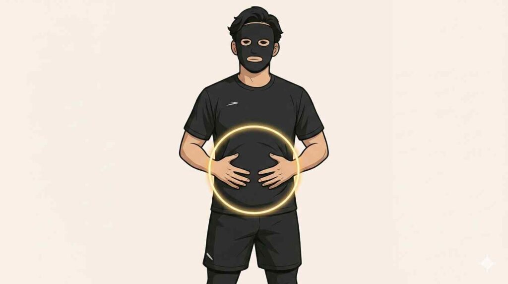 腹圧・ブレーシングの練習するブラック太郎