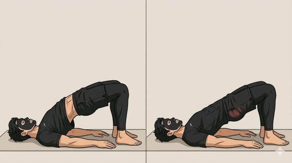 お尻に効くヒップリフトをするブラック太郎