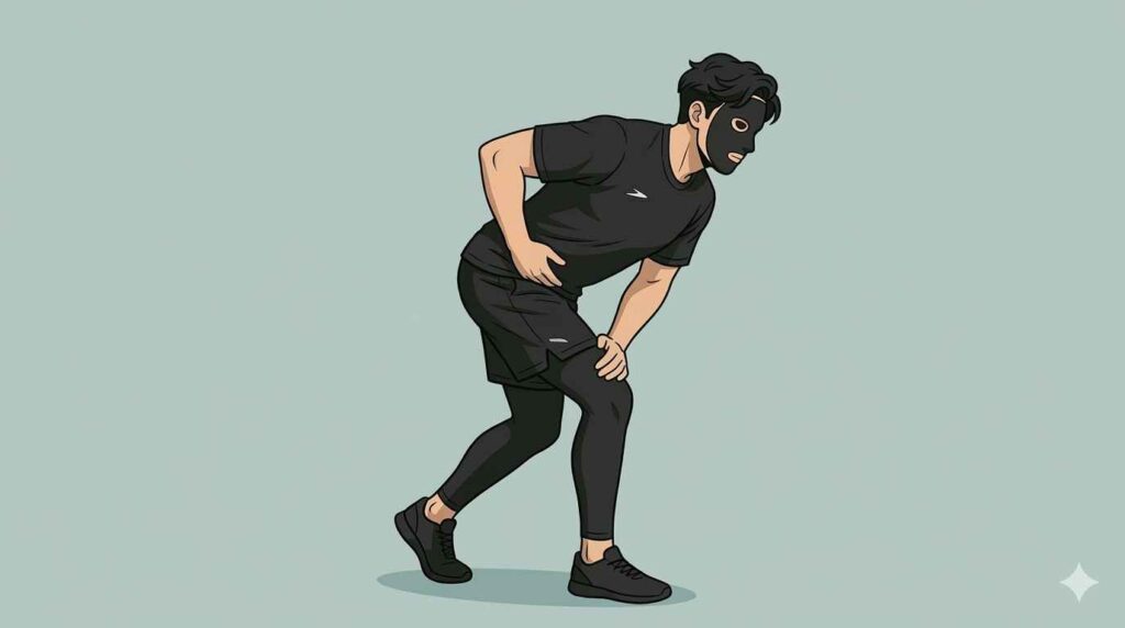 すべり症が疑われる腰痛で避けたい動きを示すブラック太郎