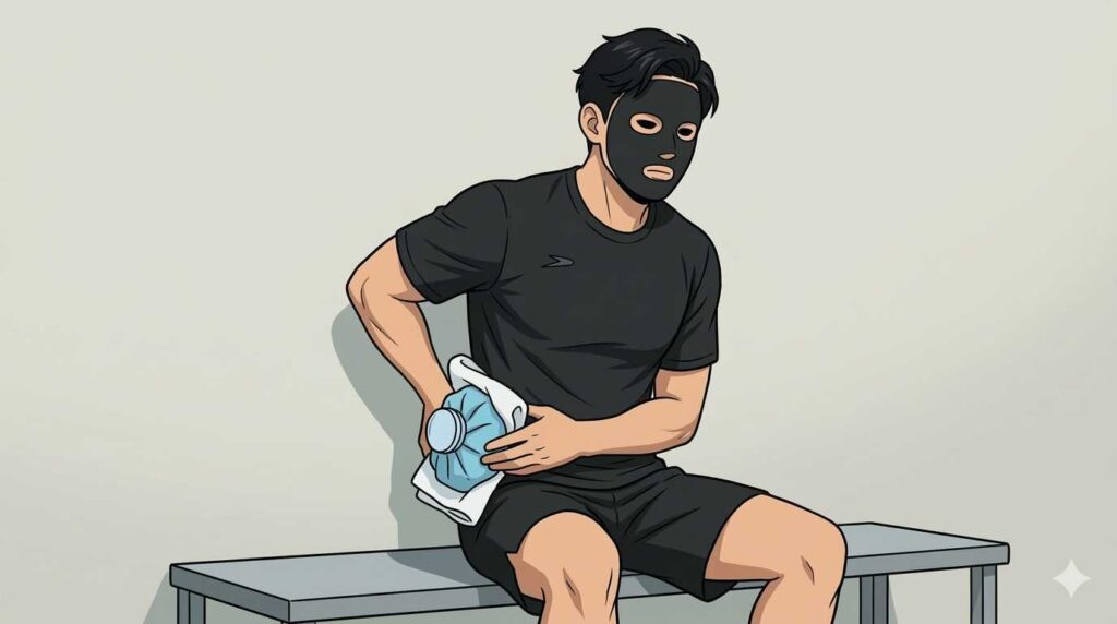 アイシングをしているブラック太郎