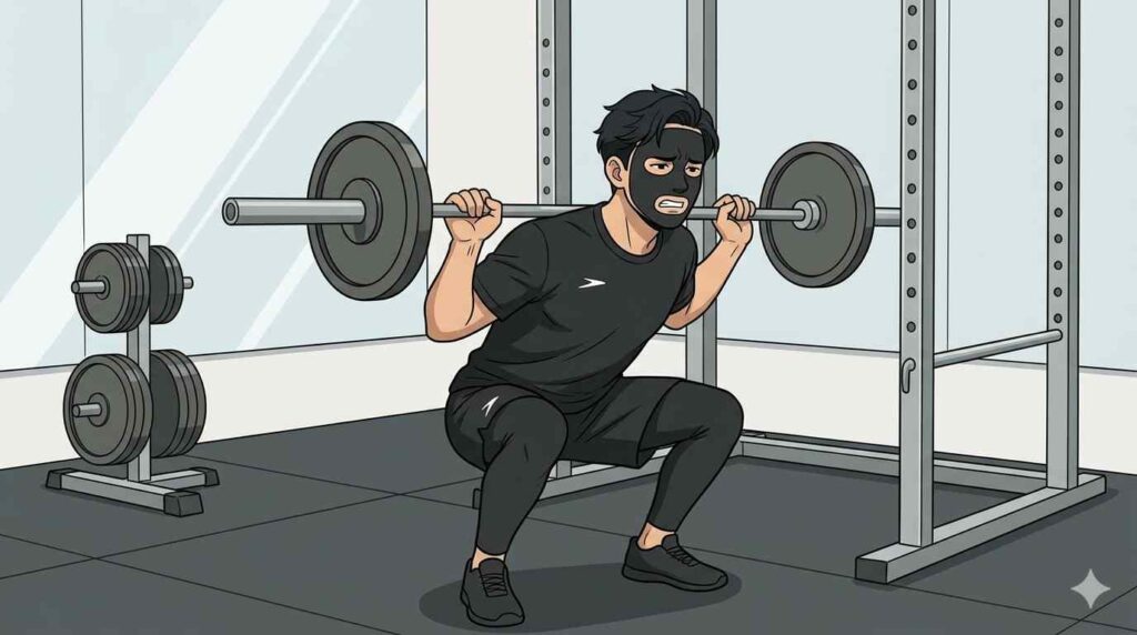 スクワットで腰を痛めるブラック太郎