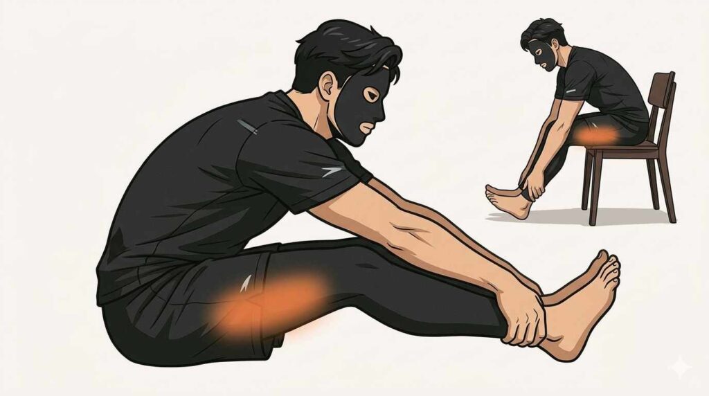 ハムストリングスをストレッチするブラック太郎