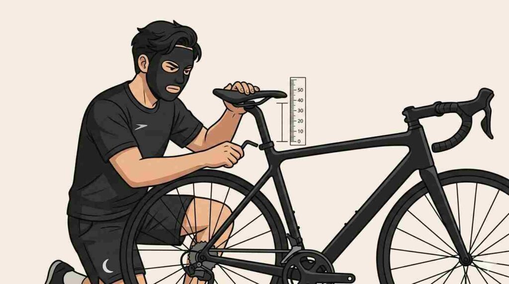 ハンドルやサドルを実際に調整しているブラック太郎