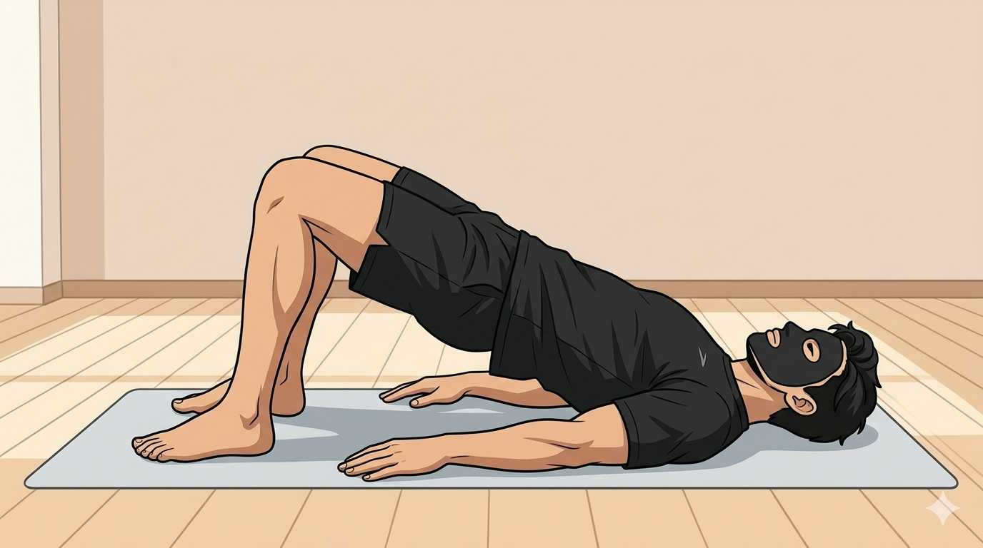 ヒップリフトをするブラック太郎