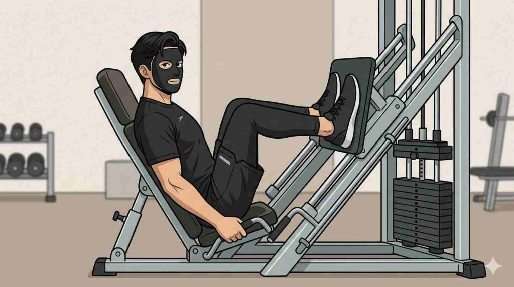 レッグプレスをするブラック太郎