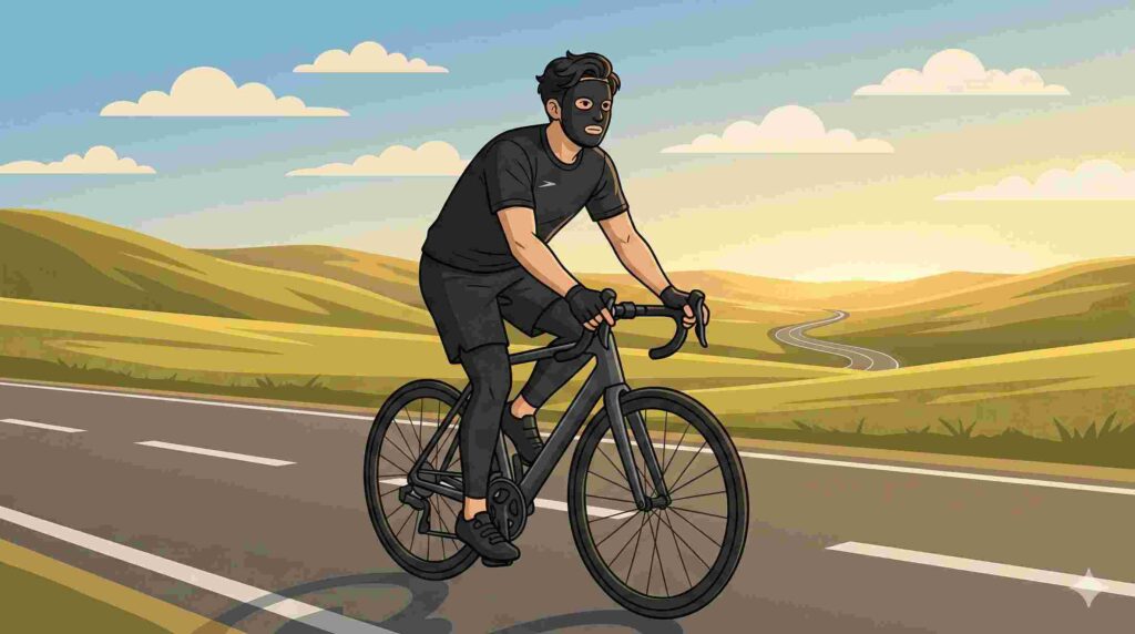 ロードバイクを楽しく乗りこなしているブラック太郎