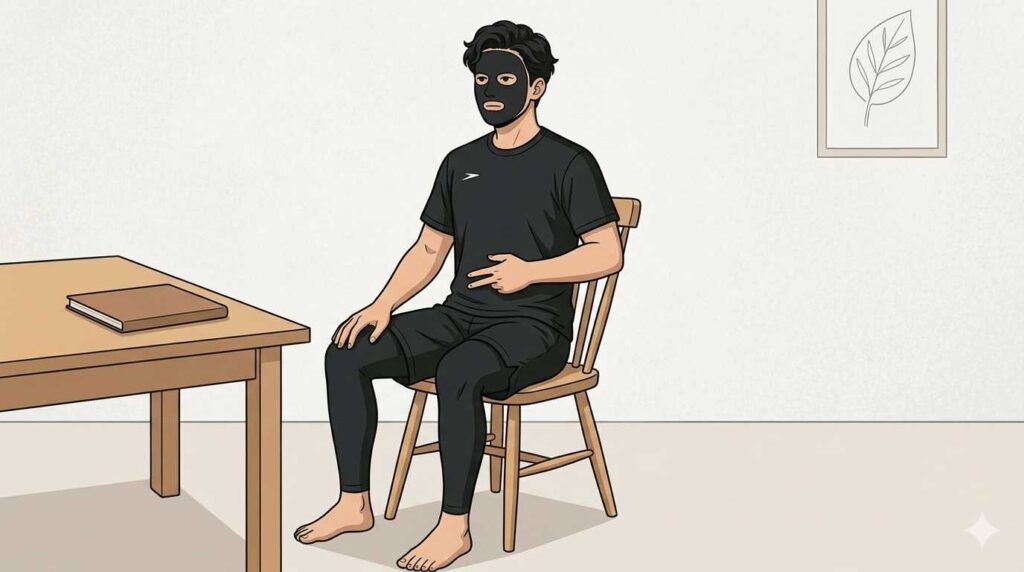 座位で腹圧を確かめるブラック太郎