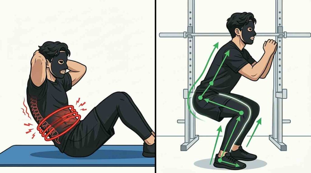 正しい腰痛改善トレーニングをするブラック太郎